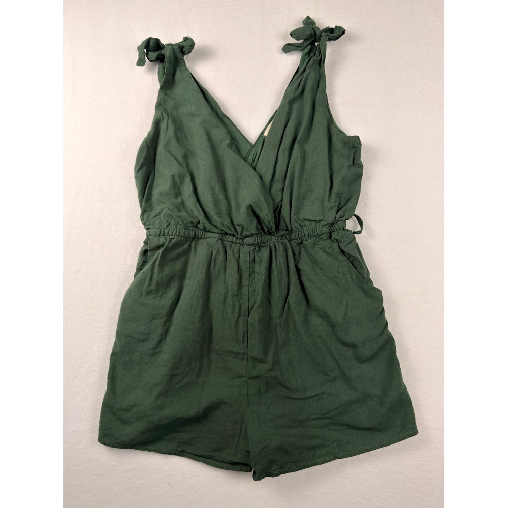 Le Lis Green Cotton Tie Shoulder Surplice Romper SM4451 Womens Large